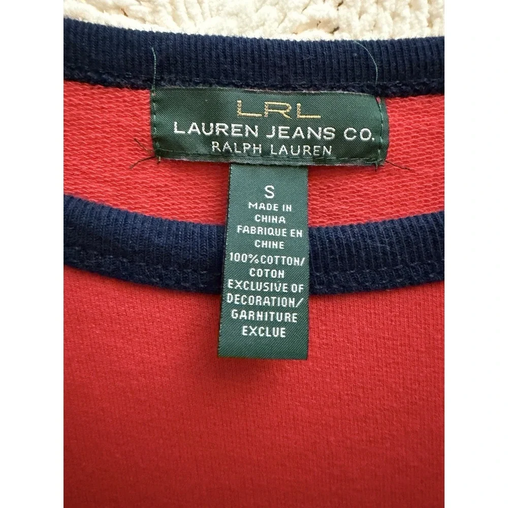 Ralph Lauren S‎ Dress 100% Cotton Boatneck Drop Waist Red Nautical Coastal 90s